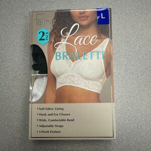 NEW Felina Women's L 2-Pack Lace Bralette Adjustable Straps Soft Lining M0126